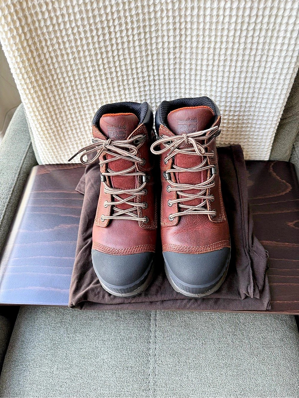 Timberland PRO Helix HD Work Boots Brown US 9 Like New + pair of Aetrex insoles